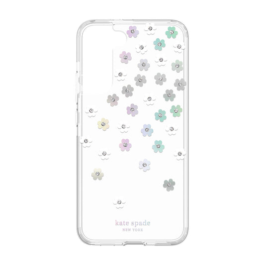 KSNY Samsung Galaxy S22 5G Defensive Hardshell, Scattered Flowers/Iridescent/Cle