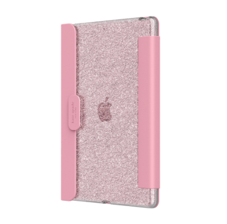 KSNY iPad 7/8/9 10.2 Protective Folio, Rose Gold Glitter/Rococo Pink Lambs