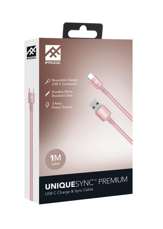 ZAGG iFrogz Unique Sync Premium USB-C 3.1 To USB-A 3.1 Nylon Braided Cable, 1M R