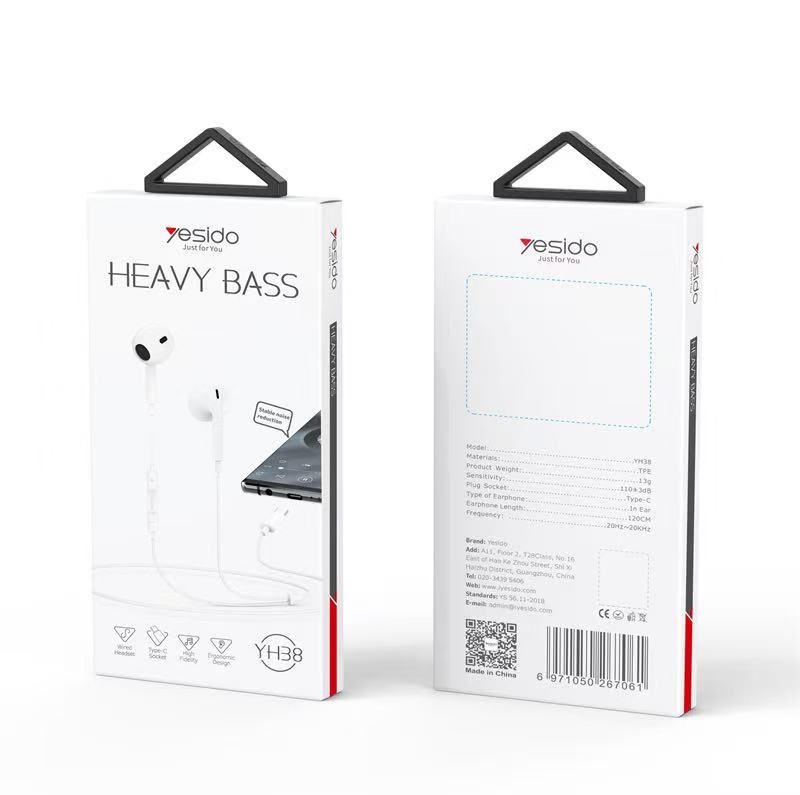 Yesido YH38 Hevy Bass Type-C Headphones, 1.2M White