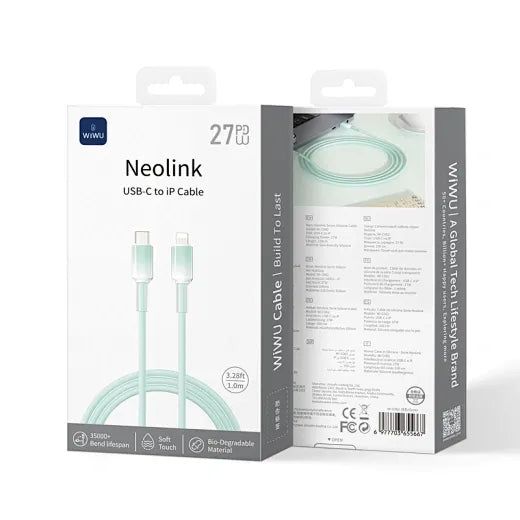 WiWU C062 Neolink USB-C to Lightning Silicone Cable, 1M Green