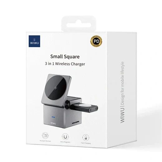 WiWU W030 Small Square 3 in 1 Wireless Charger, Grey
