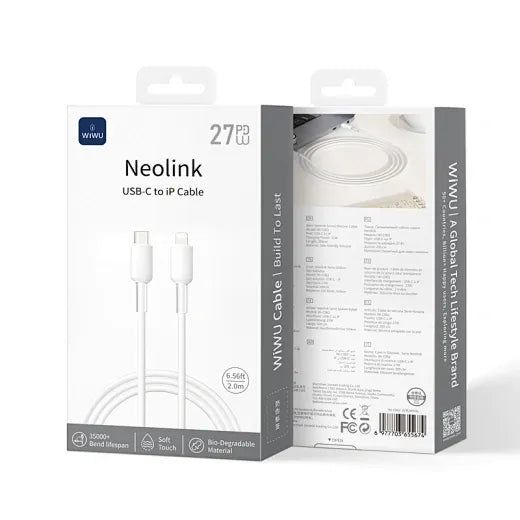 WiWU C062 Neolink USB-C to Lightning Silicone Cable, 2M White