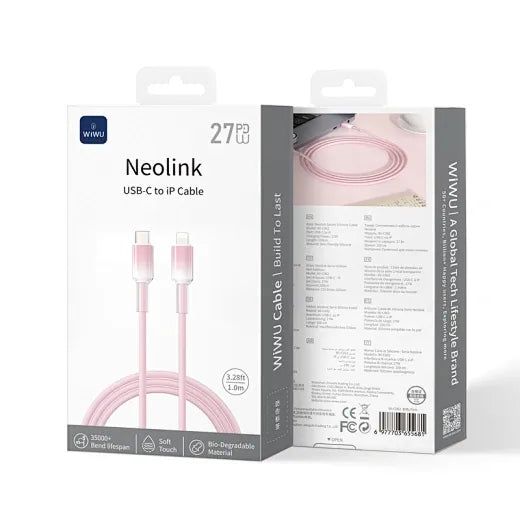 WiWU C062 Neolink USB-C to Lightning Silicone Cable, 1M Pink