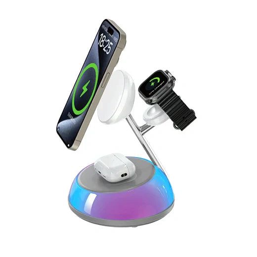 WiWU W036 Aurora qi2.0 3 in 1 Wireless Charger, White