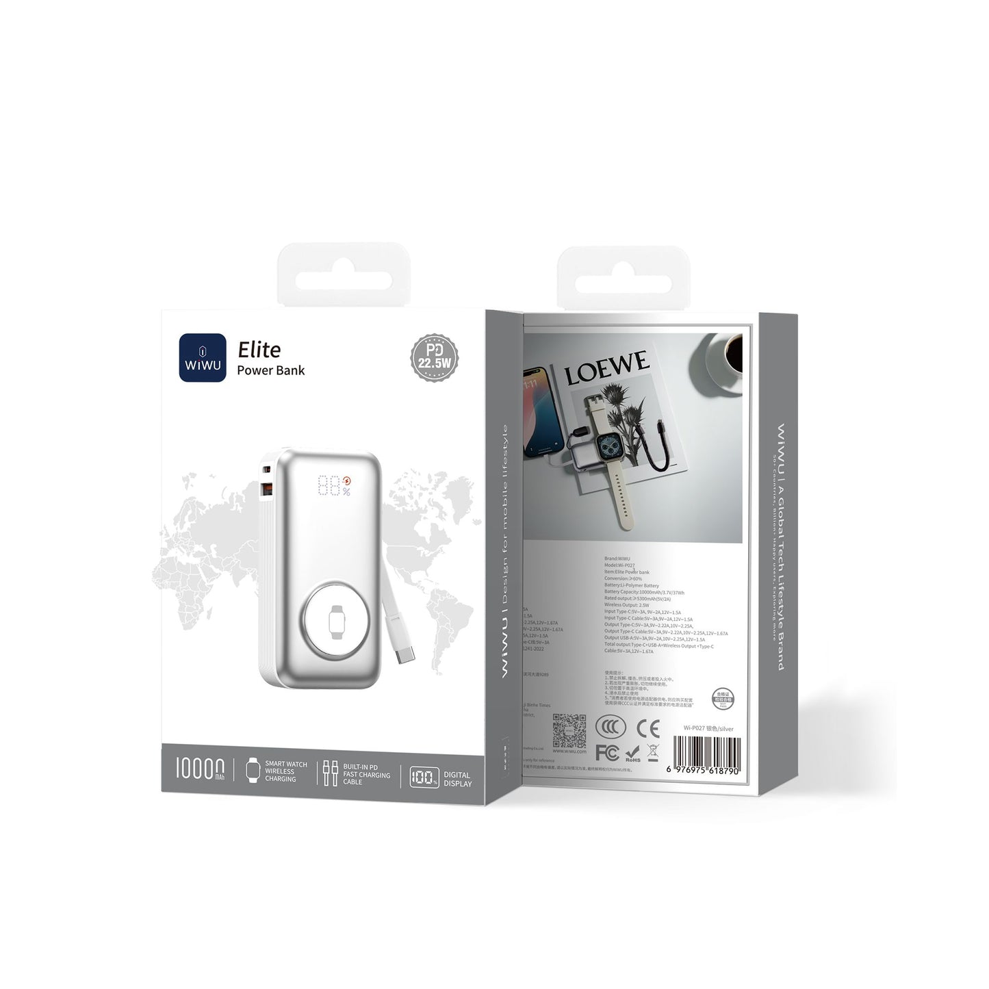 WiWU P027 Elite Power Bank 10000mAh, Silver